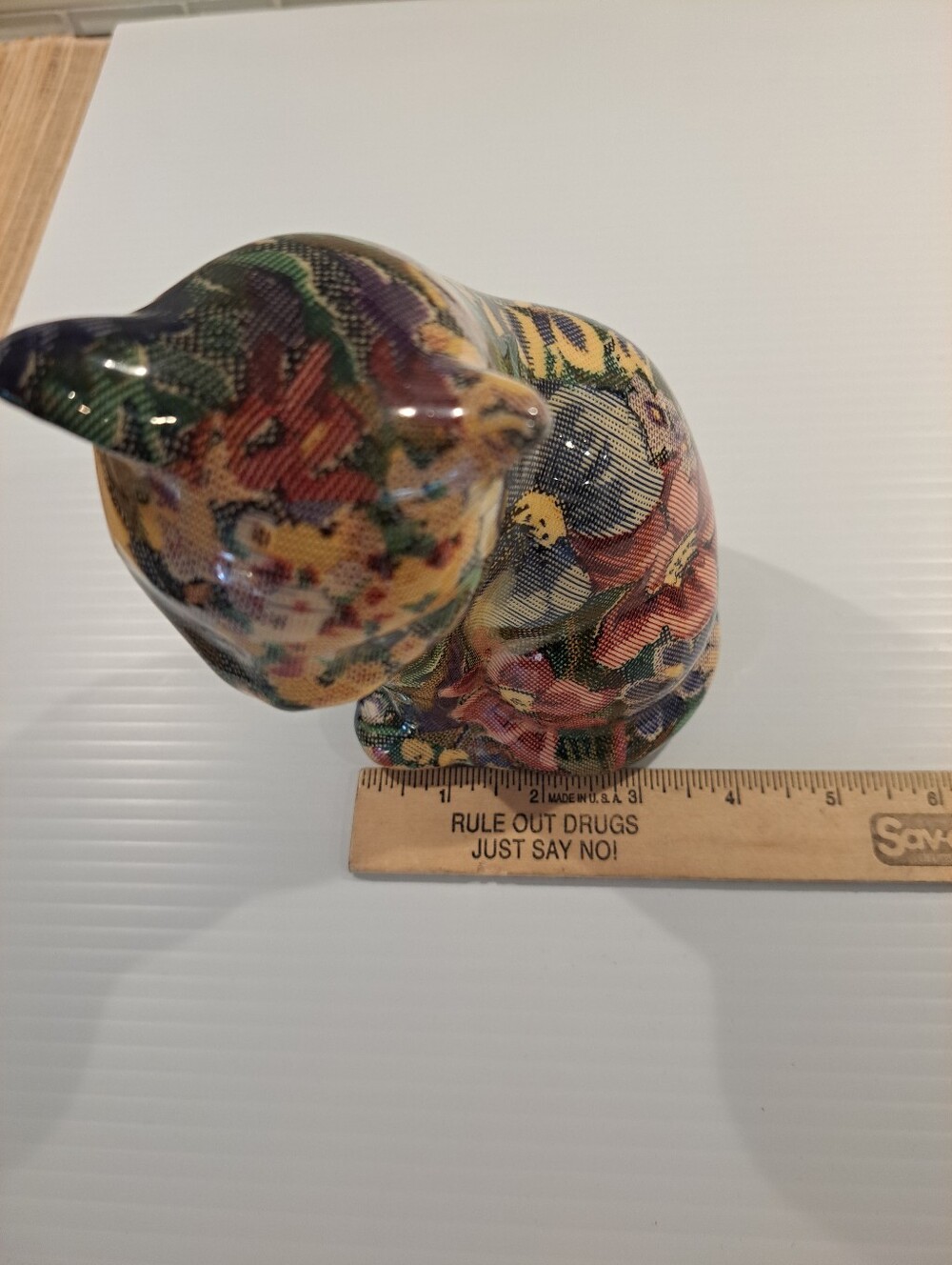 Vtg Decoupage Ceramic Cat Figurine Floral Patchwork Design 6.75" Tall Folk Art - Picture 7 of 7